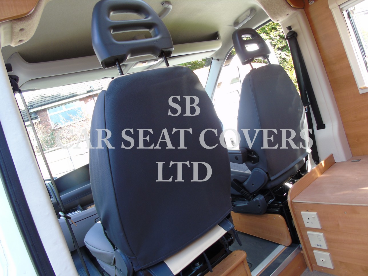 Ford Transit Motor Home Seat Cover – Black & Beige Leatherette MH-065 - Image 3