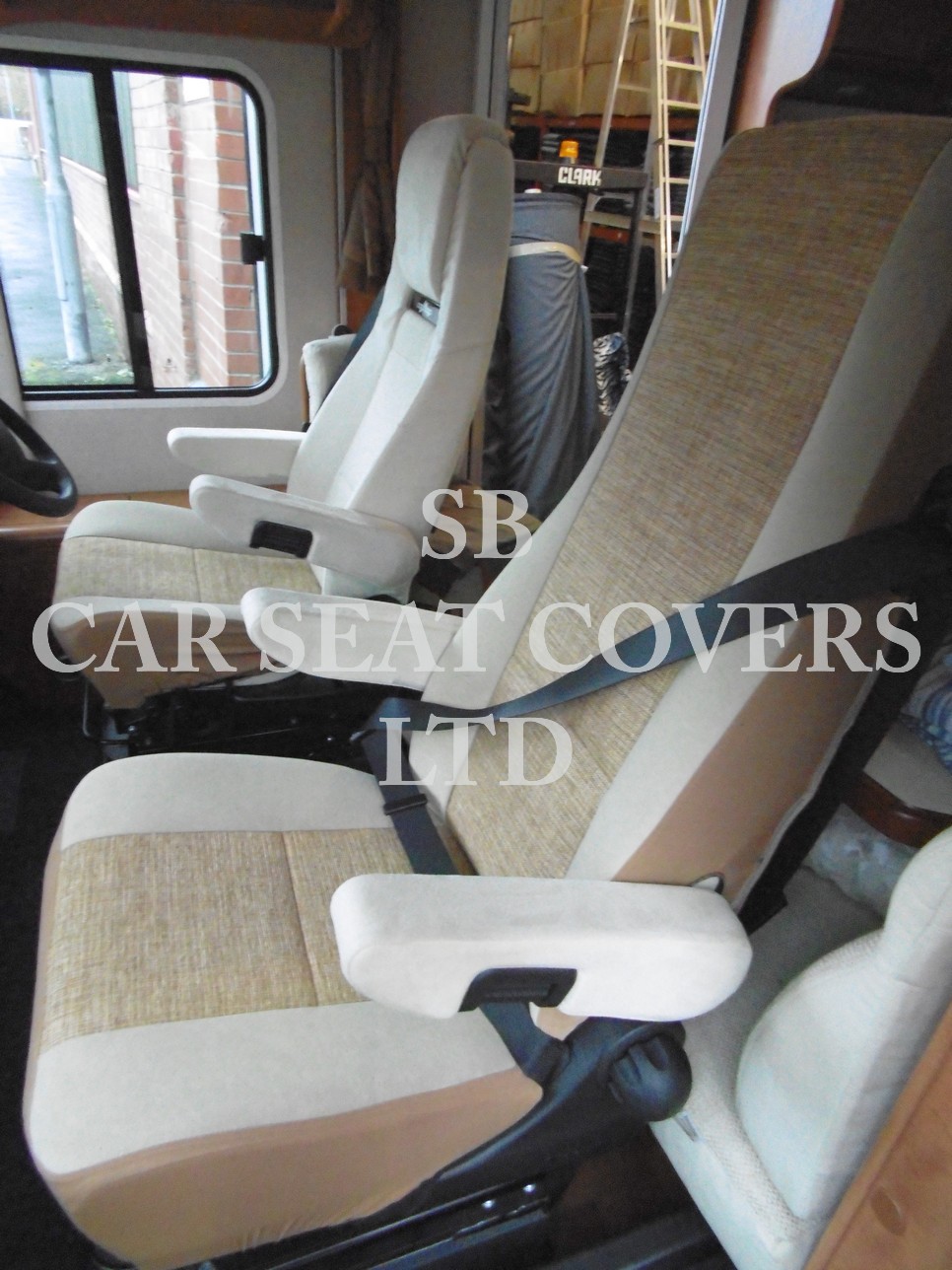 Carthago Motor Home Seat Covers 2 Front - Full Retrim Dark Beige MH-903 - Image 2