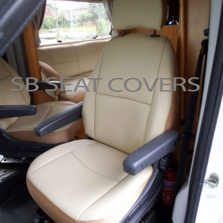 Peugeot Boxer Motor Home Seat Covers - 2 Front Custom Beige Leatherette Full Retrim MH-902