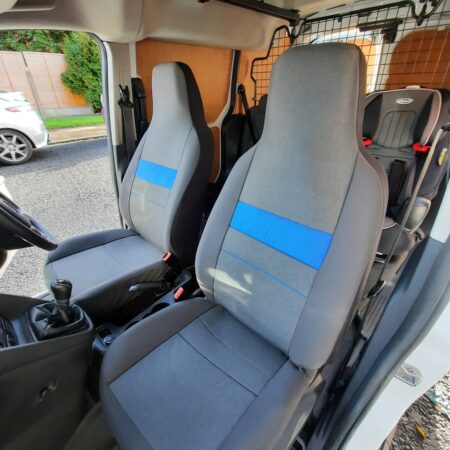 Ford Transit Motorhome seat covers, MH-1062 Alice ( medium grey/ blue trim )