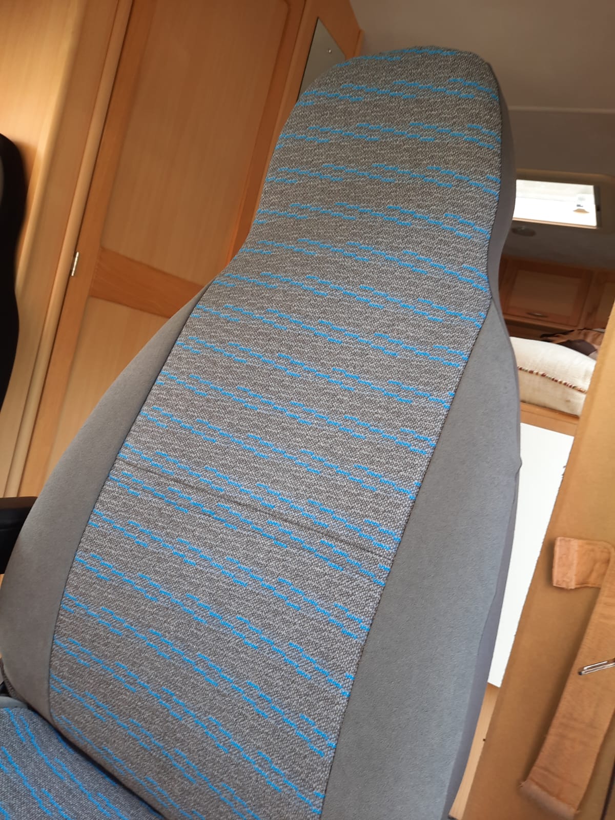 Carthago Motorhome 2 front seat covers, MH-Tracy in Tweed look Grey / Blue - Image 4