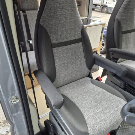 Carthago motorhome, French Marble Gris/ Sheen grey. Fully customized front seat covers + rear cushion covers