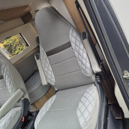 Toyota Motorhome seat covers, Grey Sheen + Grey Diamond, Rear dining cushions + Front seat covers