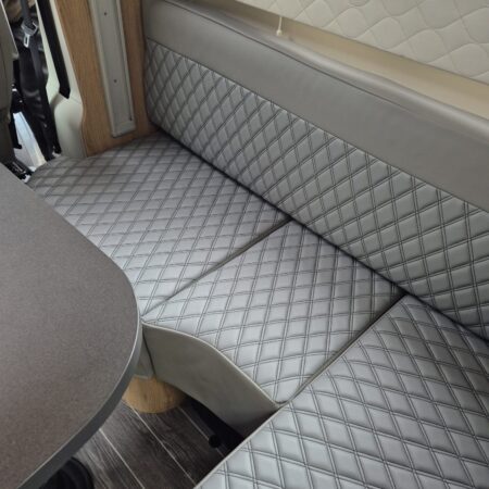 Ford Transit Motorhome seat covers, Grey Sheen + Grey Diamond, Rear dining cushions + Front seat covers