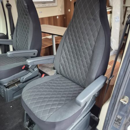 Carthago Motorhome 2 front seat covers, MH-0003 Bexly in soft black diamond leatherette.