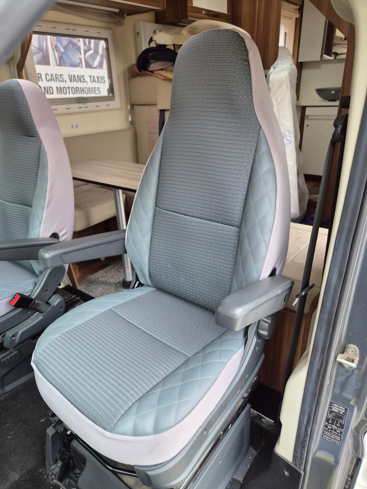 Citroen Motorhome 2 front seat covers, MH-1066 Hastings in Grey diamond trim.