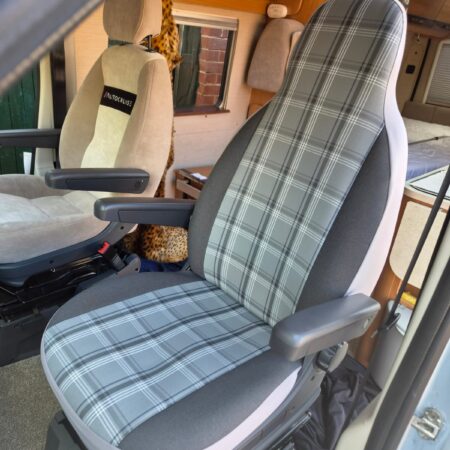 Ford Transit Motorhome 2 Front Seat Covers + Armrest covers, MH-Barclay Square Light Grey